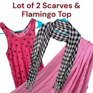 BUNDLE — Pink Flamingo Tank Top & 2 Crinkle Scarves